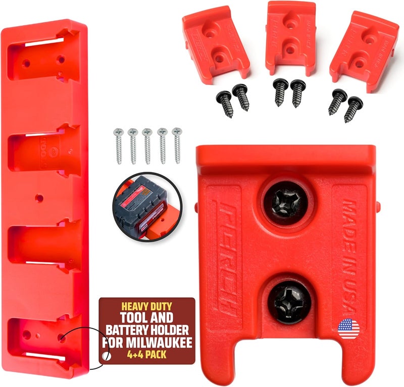perch 4 Pack Milwaukee Tool Holder with 4 Pack Milwaukee Battery Holder for Milwaukee 18v Tools and Milwaukee 18v Battery - Image 1